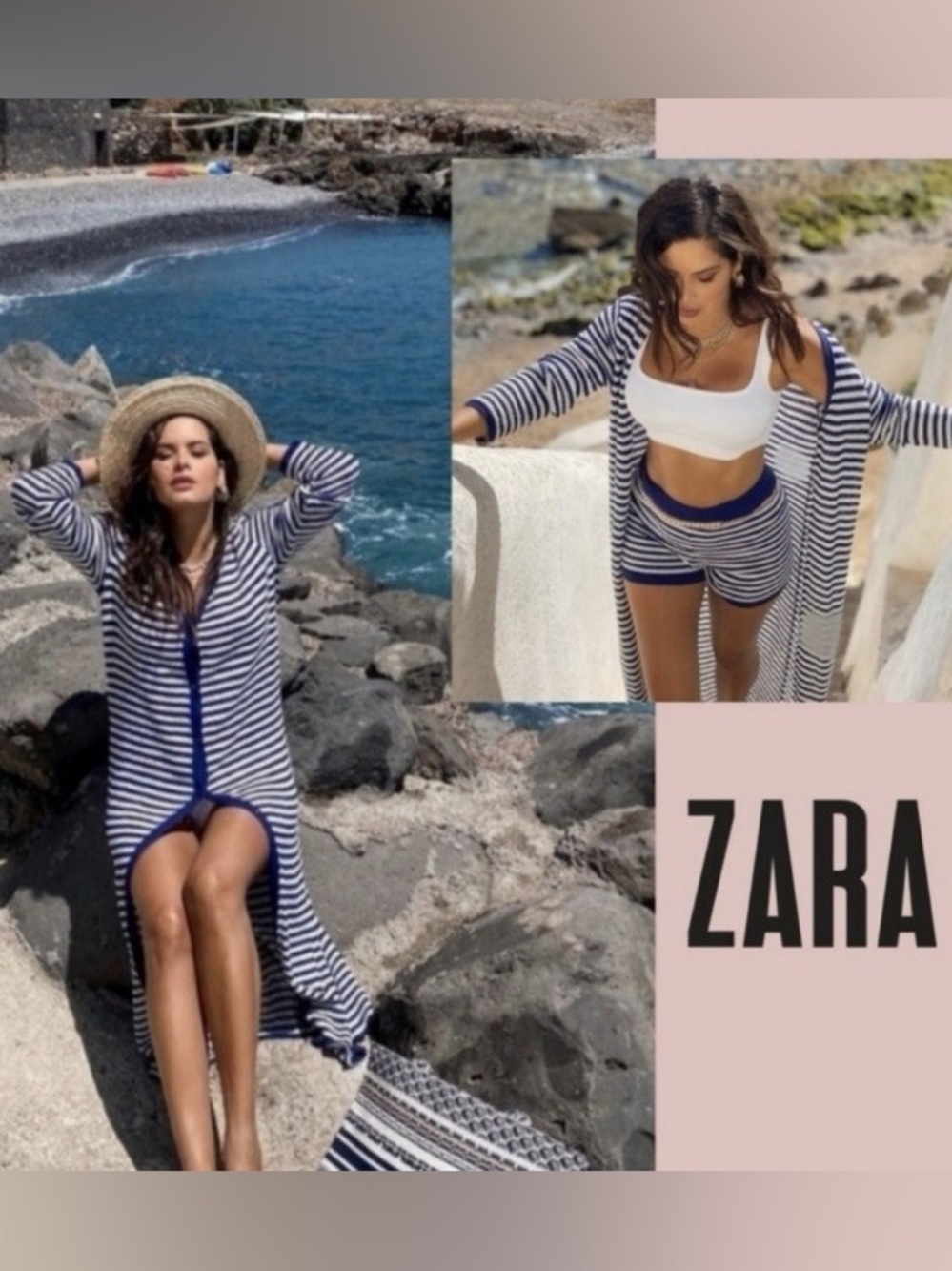 Zara Blue and White Striped Long Button-Front Cardigan Duster